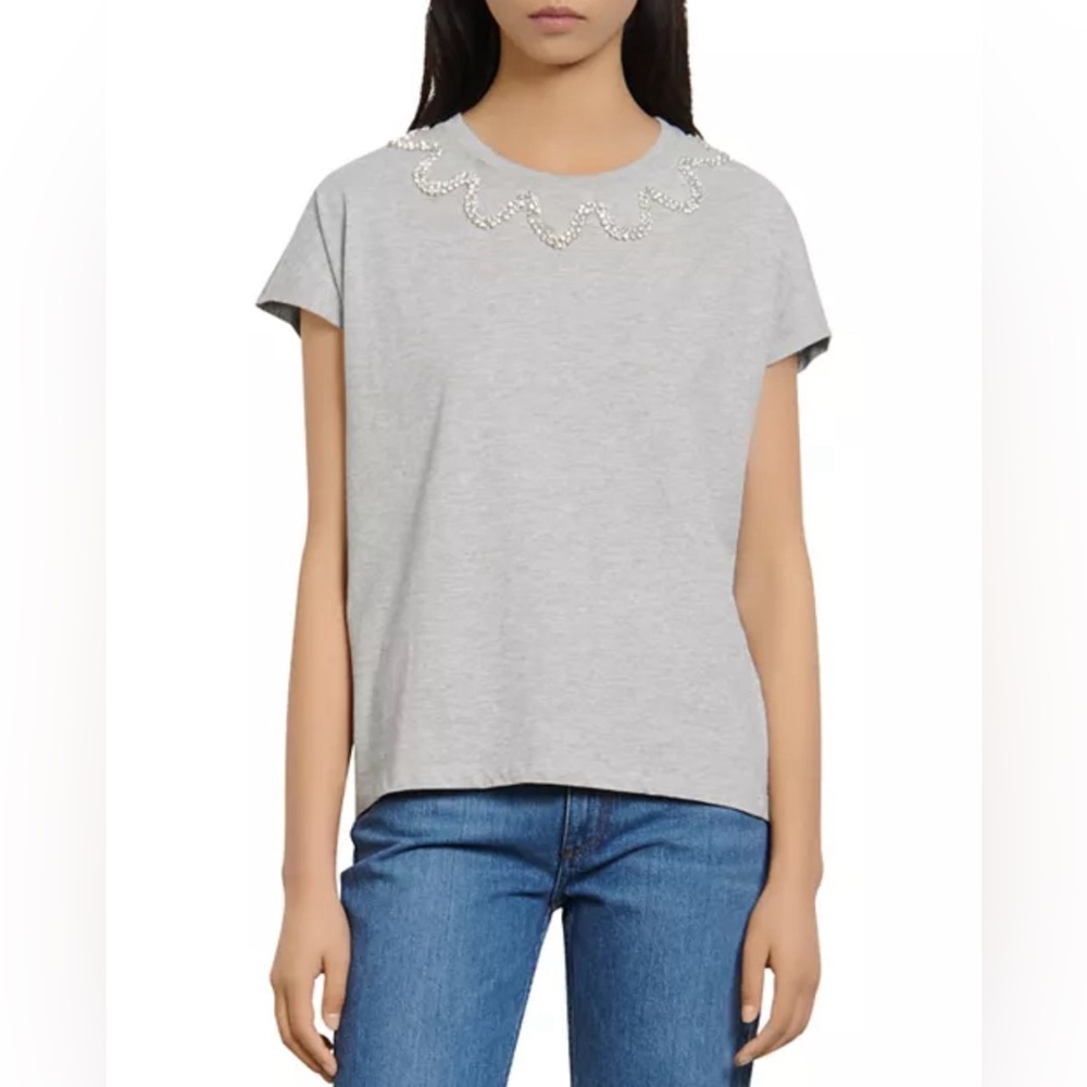Sandro Wavy Rhinestone-Embellished T-Shirt
